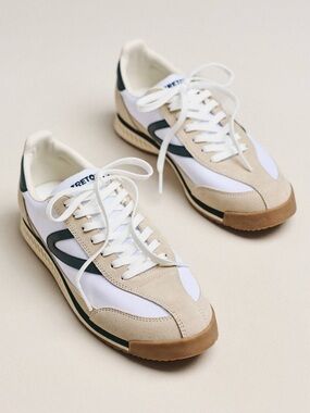 Tretorn Rawlins 2.0 Low Top Leather Suede Cream Green Sneakers 7.5 Athleisure